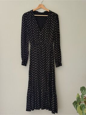 Zara Black Dress with White Polka Dots - Long Sleeve Midi